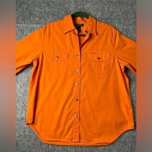Ralph Lauren Shirt Womens Medium Orange Button Up Long Sleeve Cotton Large #0275